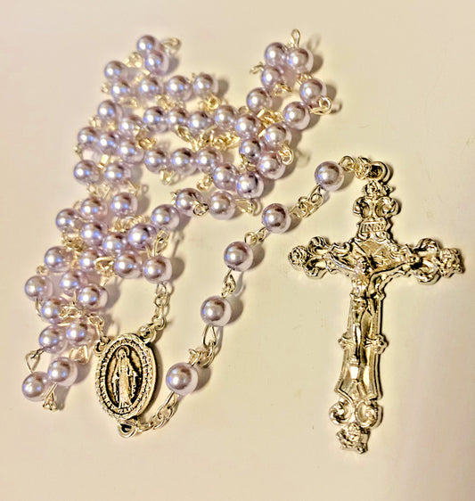 Blue Faux Pearl Rosary, New # AB-095