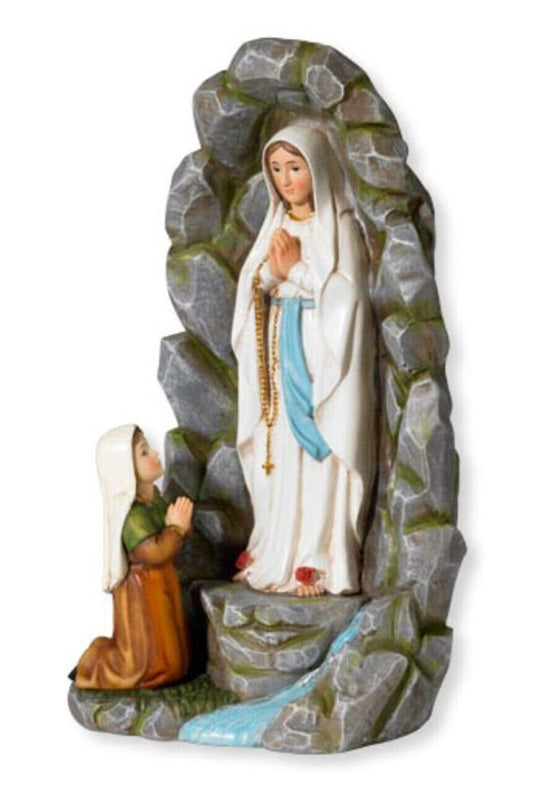 Our Lady of Lourdes in Grotto with Saint Bernadette  8" Statue, New #AB-201