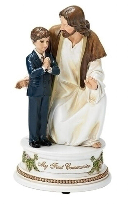 Jesus with Boy Communion Musical Figurine, 7.25"  New - Bob and Penny Lord