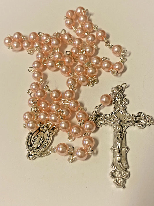 Pink Faux Pearl Rosary, New # AB-094 - Bob and Penny Lord