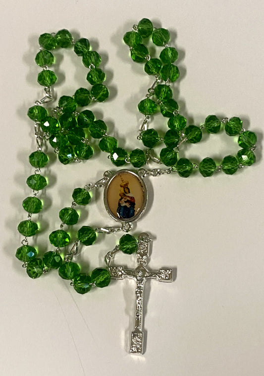 Our Lady of Mount Carmel Handmade Green Rosary, New from Colombia #L059 - Bob and Penny Lord
