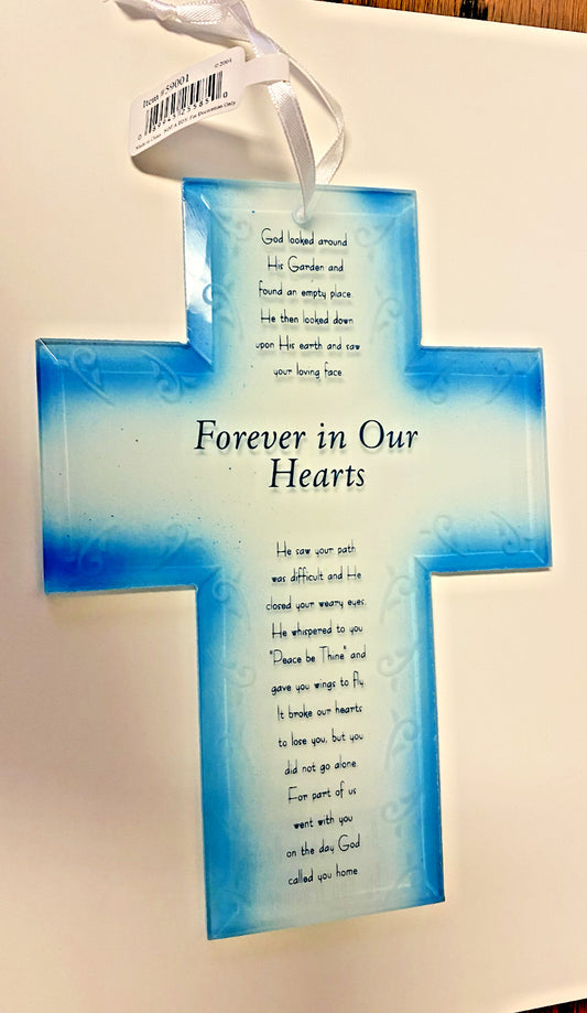 Glass Cross with Broken Chain Poem, New #RM-