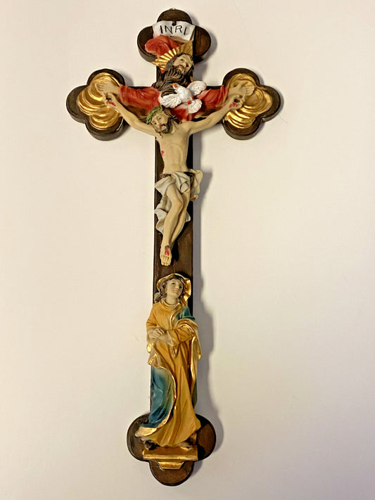 Holy Trinity + Blessed Mary   13" Crucifix ,  New - Bob and Penny Lord