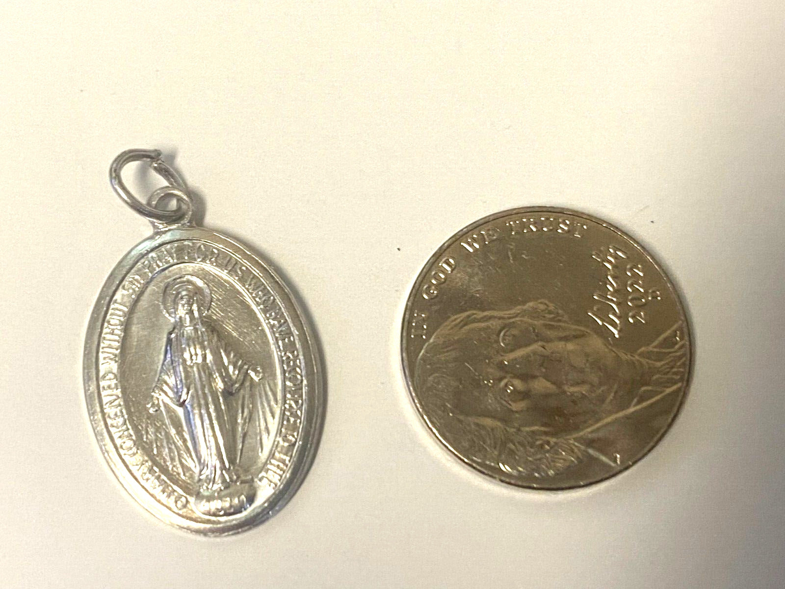 Our Lady of the Miraculous Silver tone  Image 1" Medal, New from Italy - Bob and Penny Lord