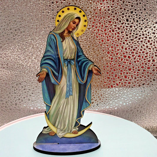 Our Lady of Grace 6" Laser Image on Thin Wood Statue, New #032