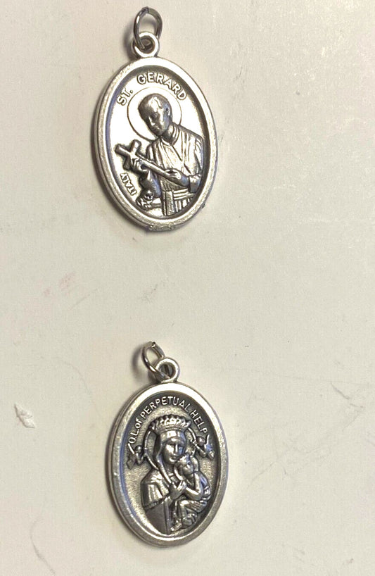 Saint Gerard Majella & Our Lady of Perpetual Help Silver tone Medal, New