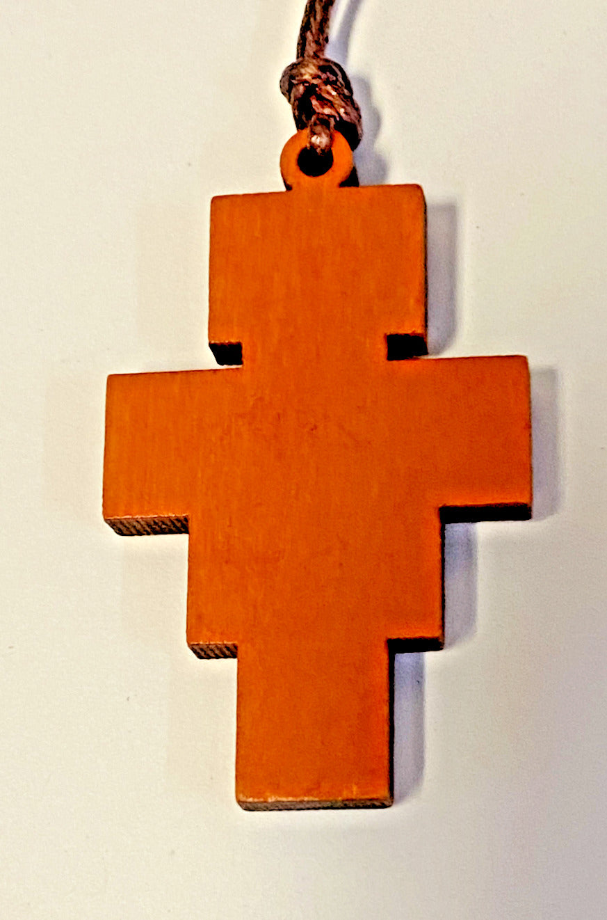 San Damiano Wood 1  7/8" Crucifix, Corded Necklace, New #AB-081 - Bob and Penny Lord