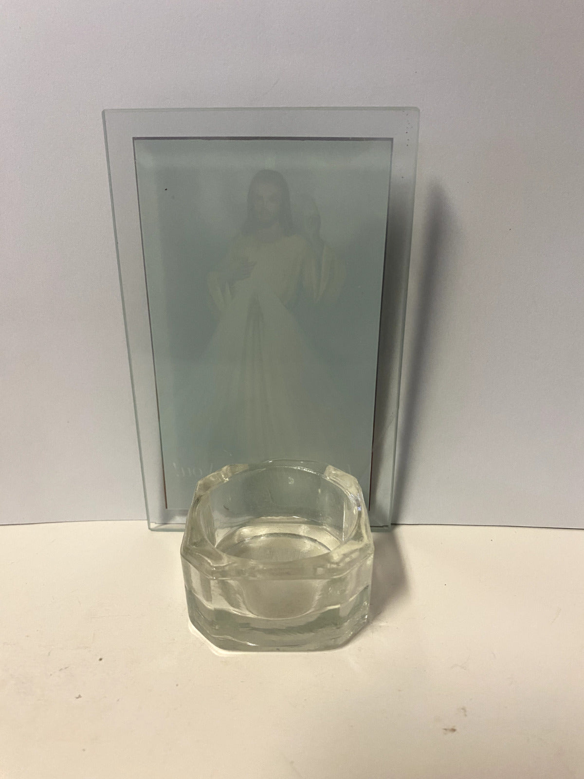 Divine Mercy Glass Votive Glass Holder 4.75", New - Bob and Penny Lord