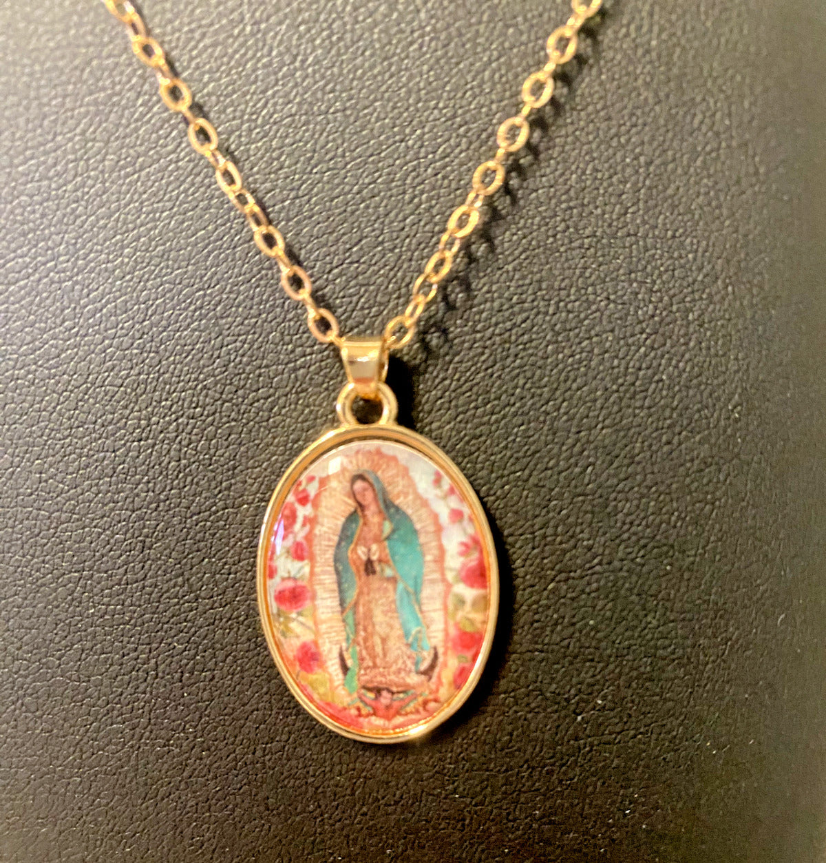 Our Lady of Guadalupe Gold tone Necklace, New #AB-076 - Bob and Penny Lord