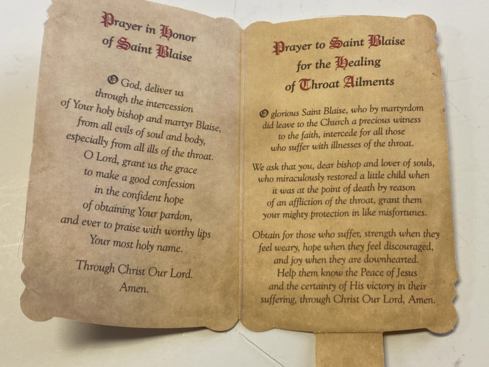 Saint Blaise Prayer folder + Medal, New - Bob and Penny Lord
