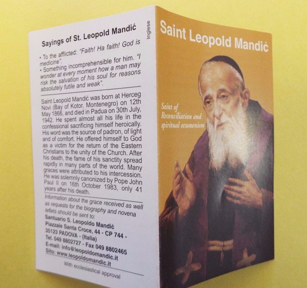 Saint Leopold Mandic Novena + Short Bio Folder, New Italy - Bob and Penny Lord