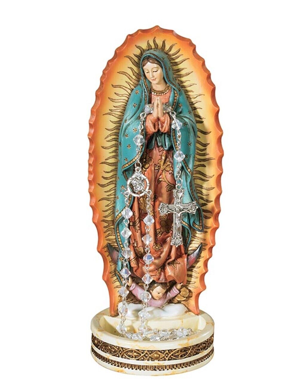 Our Lady of Guadalupe Rosary Holder  8"  Statue, New - Bob and Penny Lord