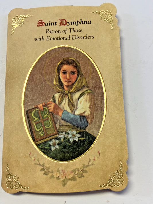 Saint Dymphna Patron of  Emotional Disorders Prayer Card  Medal, New from Italy