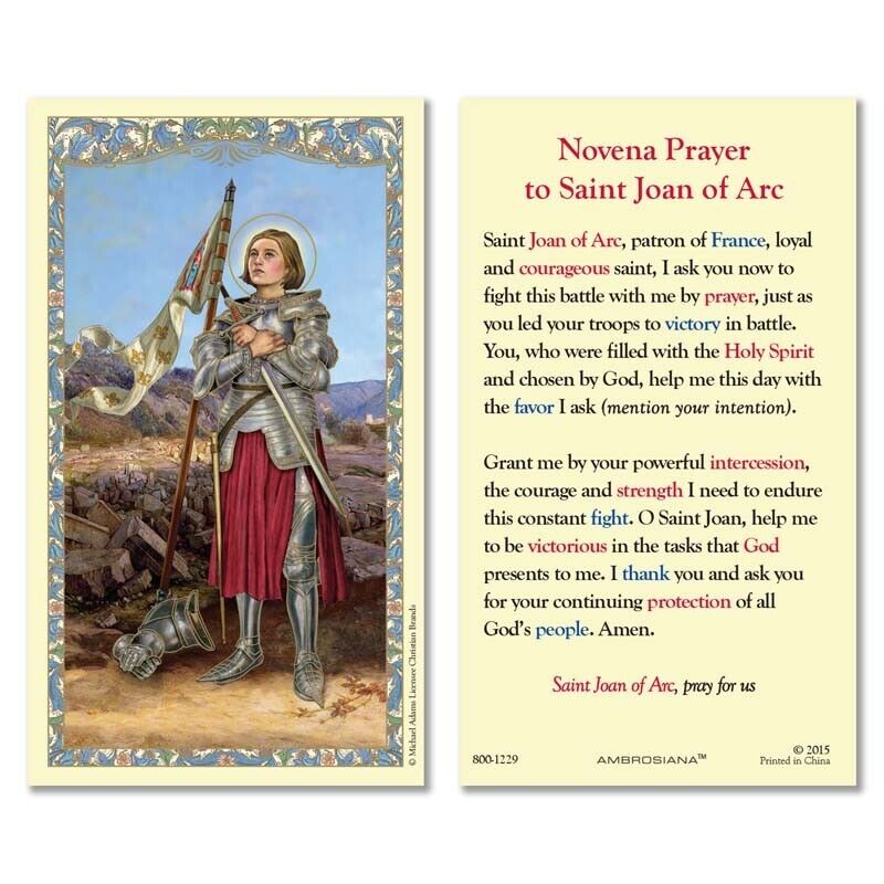 Saint Joan of Arc Laminated Novena Prayer Card, New