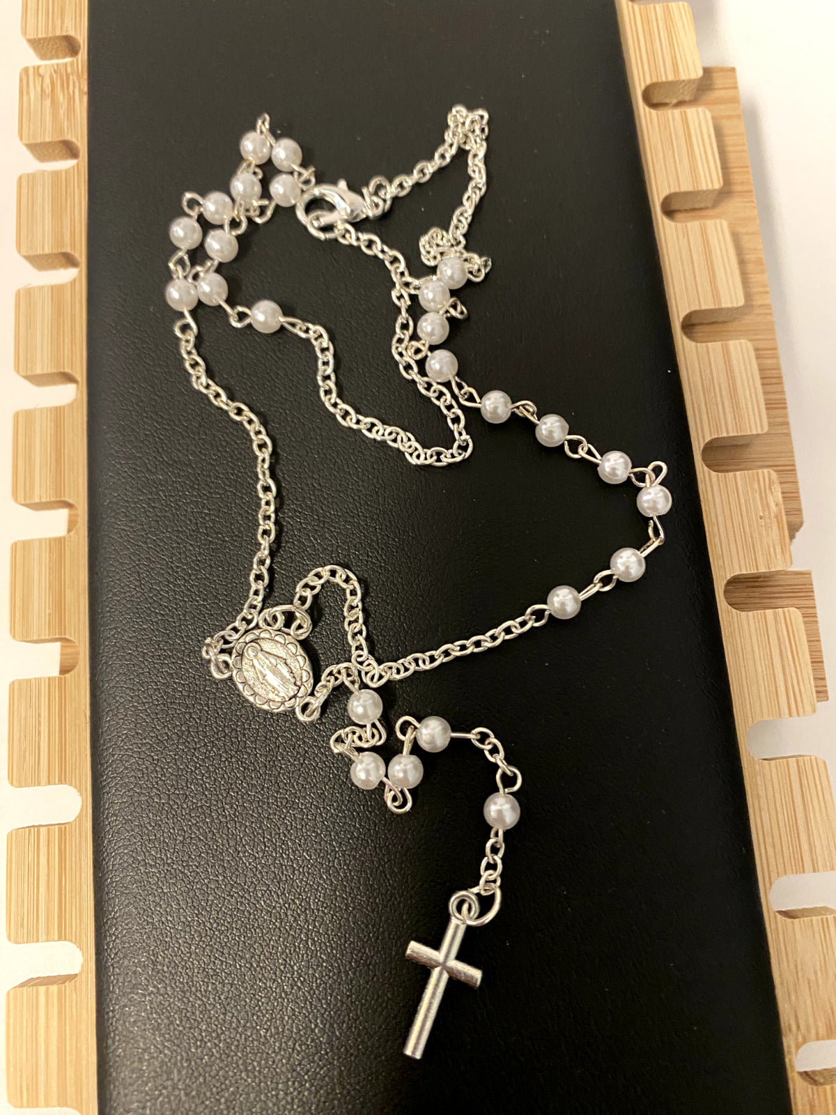 White Faux Pearl  Rosary 18" L  Necklace, New  #AB-089 - Bob and Penny Lord