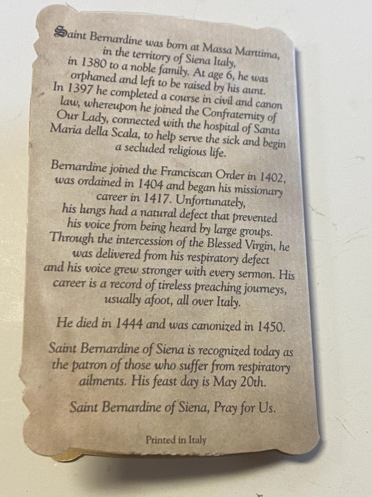 Saint Rita of Cascia Prayer Folder + Medal,  New from Italy - Bob and Penny Lord