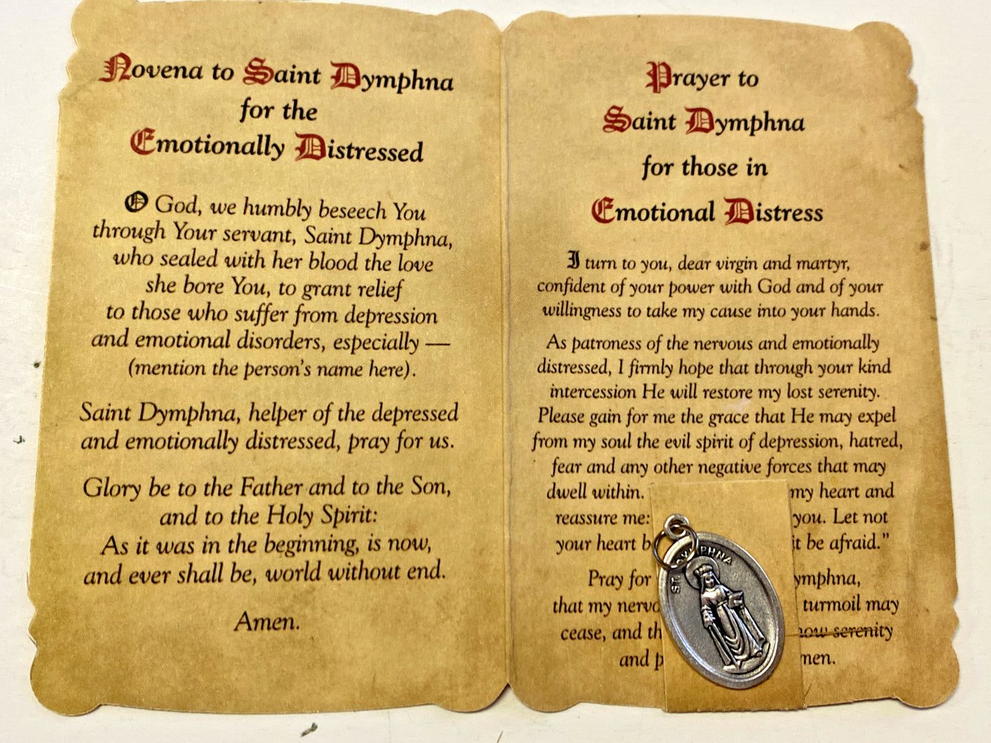 Saint Dymphna Patron of  Emotional Disorders Prayer Card  Medal, New from Italy - Bob and Penny Lord
