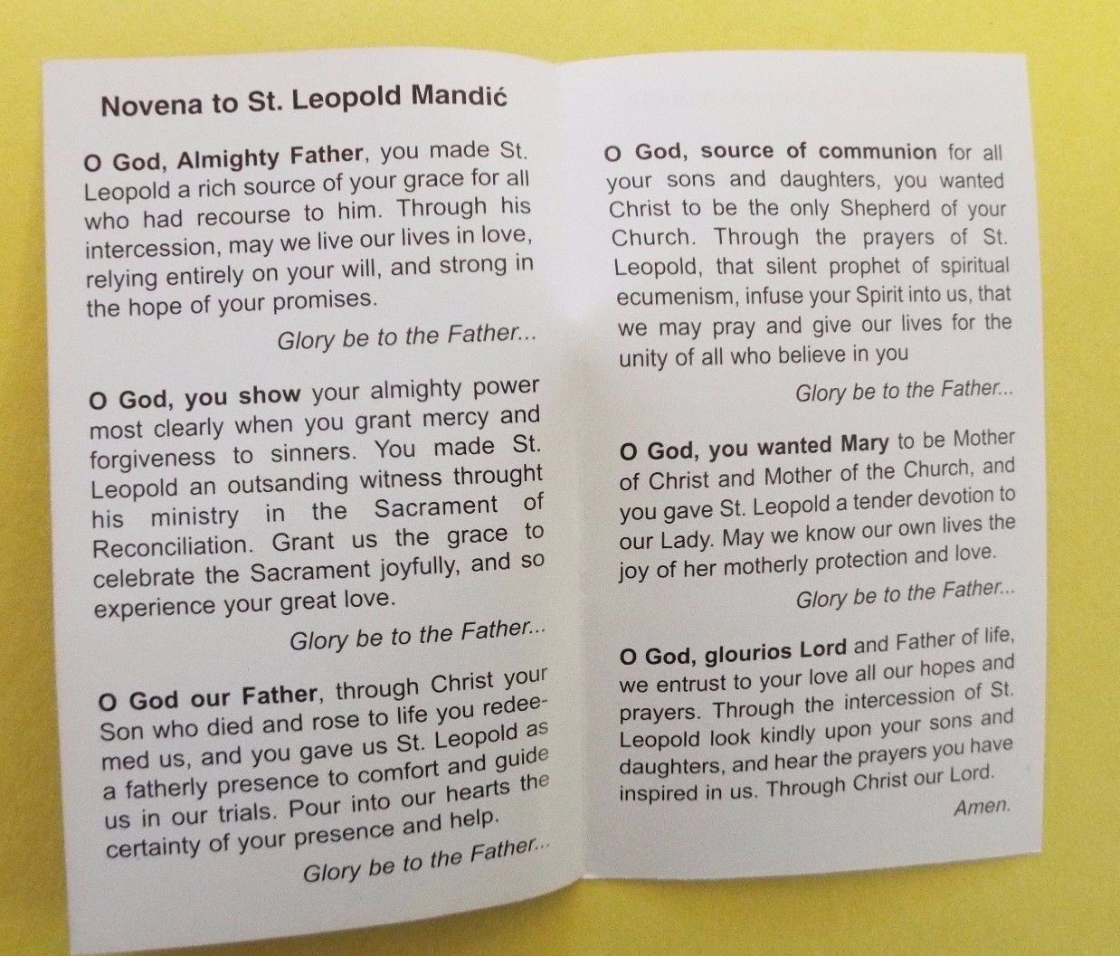 Saint Leopold Mandic Novena + Short Bio Folder, New Italy