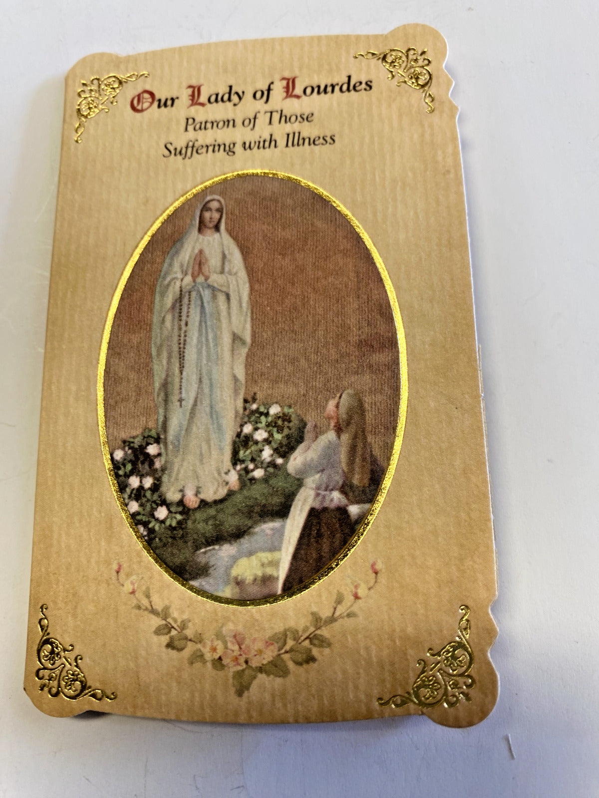 Our Lady of Lourdes "Suffering Illness Prayer" Card + Medal, New from Italy - Bob and Penny Lord