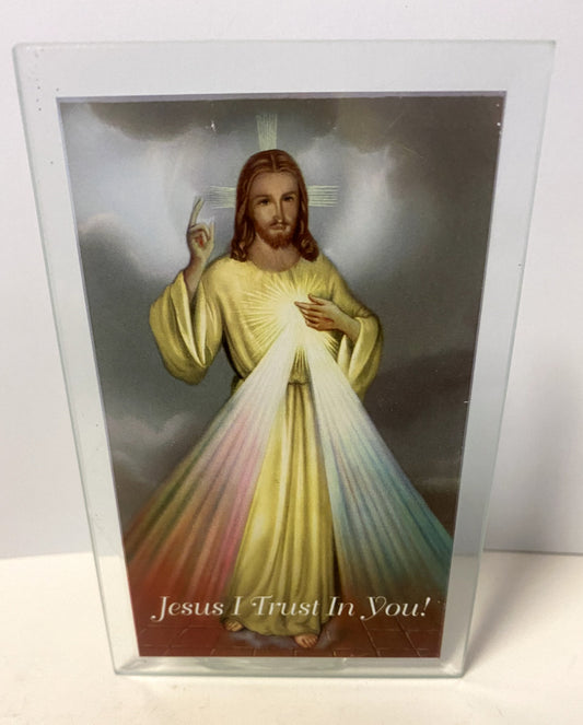 Divine Mercy Glass Votive Glass Holder 4.75", New - Bob and Penny Lord