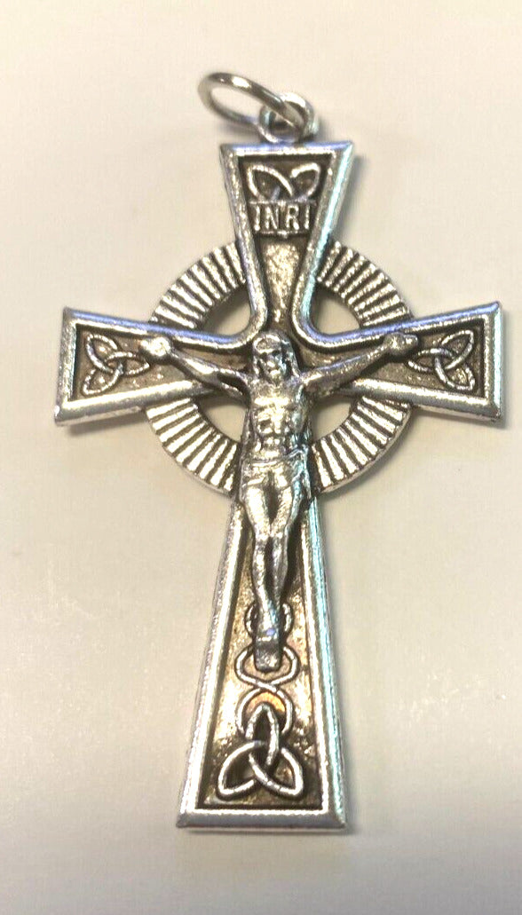 Celtic  Crucifix Pendant 2" Silver Plated,  New #13 - Bob and Penny Lord