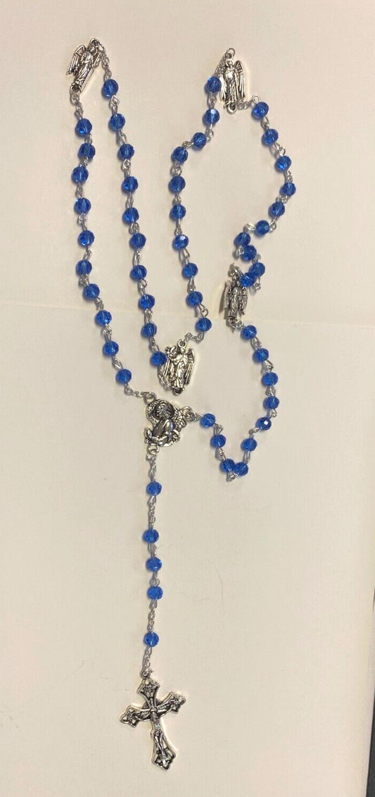 Saint Michael & Archangels Blue Glass Beads Rosary,  New - Bob and Penny Lord