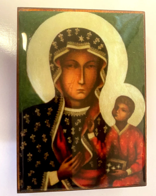 Our Lady of Czestochowa Wood Rosary Box with Rosary, New from Colombia - Bob and Penny Lord