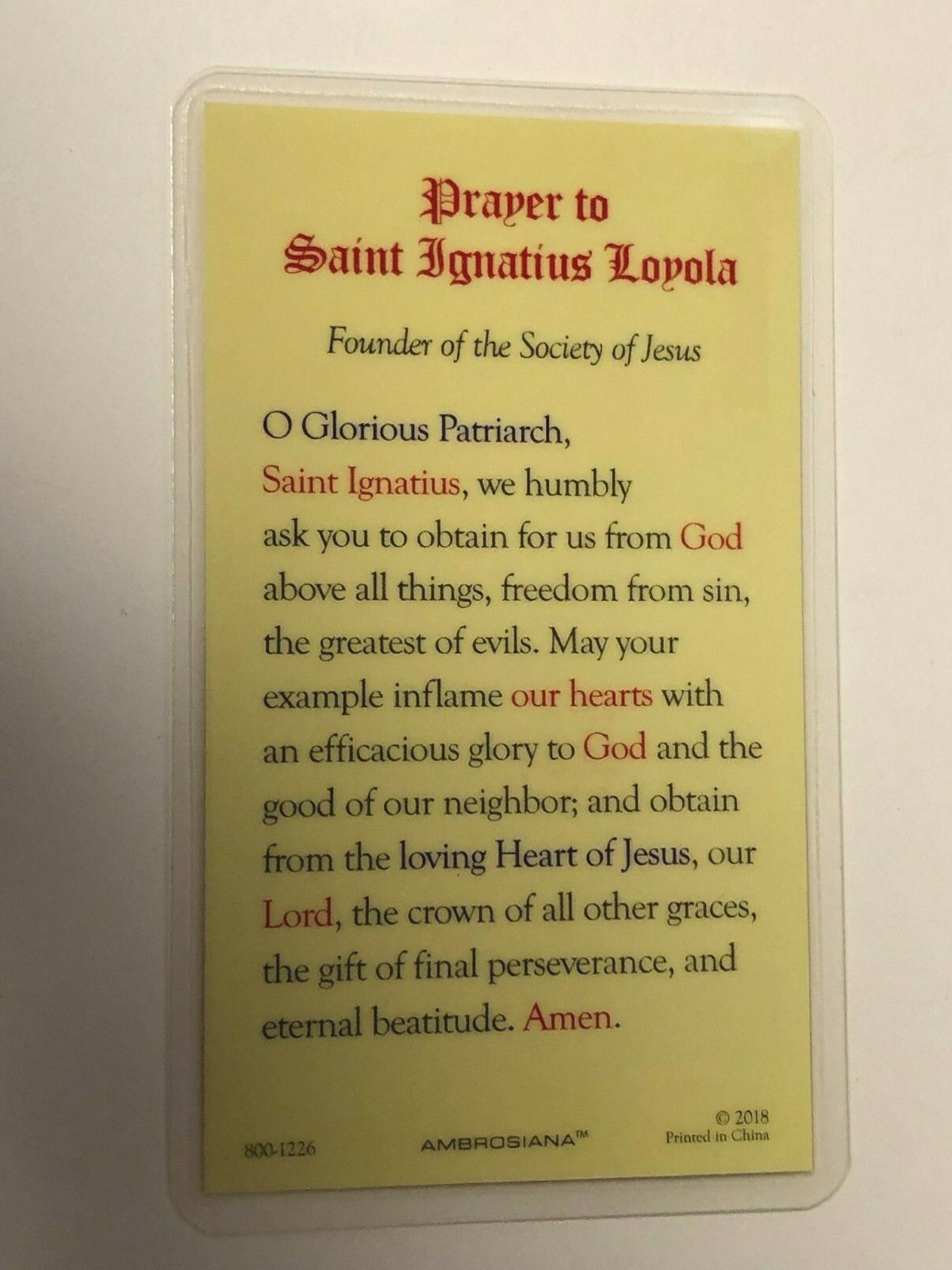 Saint Ignatius of Loyola Laminated Prayer Card, New (2) - Bob and Penny Lord