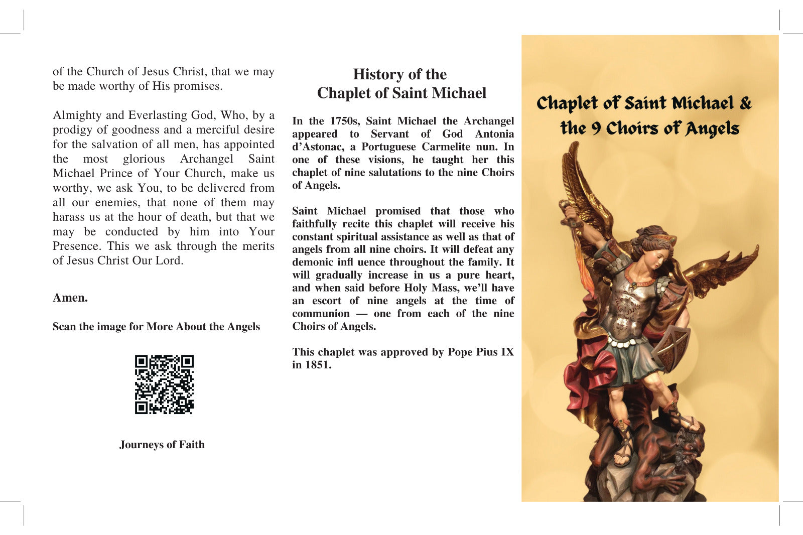Chaplet of Saint Michael & the Nine Choirs of Angels Trifold Prayer Cards - Bob and Penny Lord
