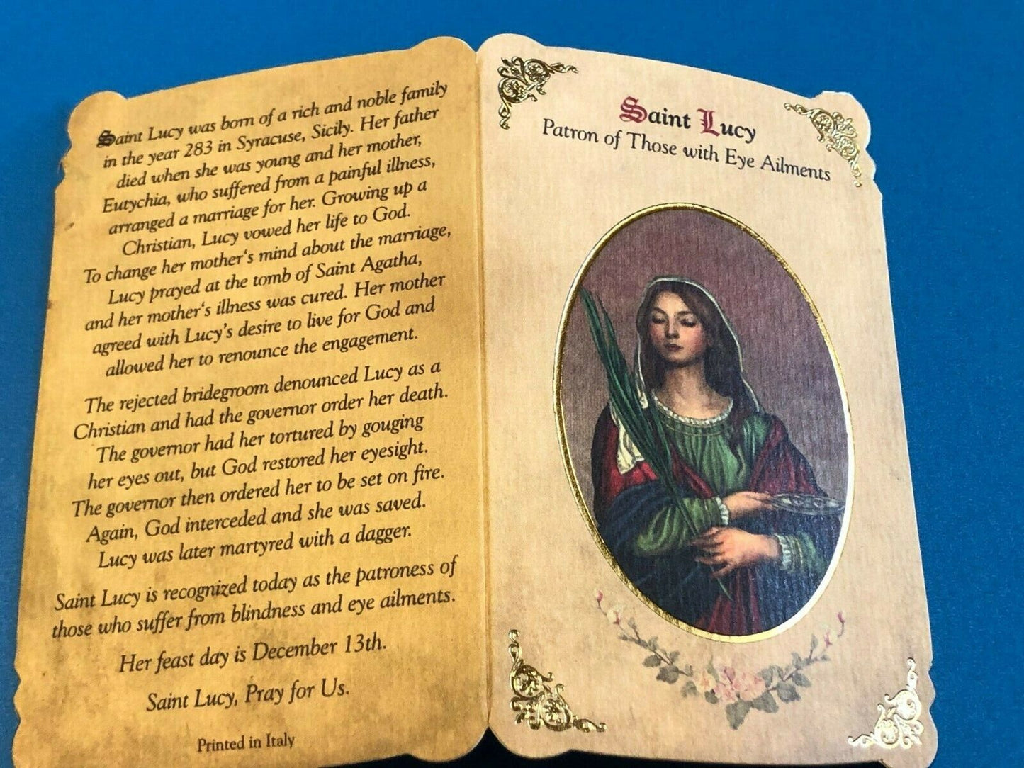 Saint Lucy Novena Prayer Card with Medal, New