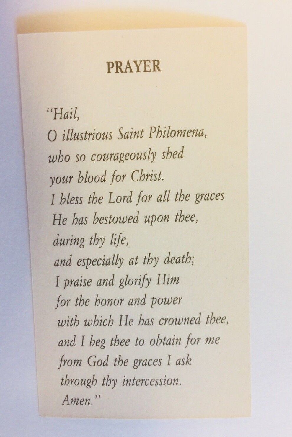 Saint Philomena Prayer Card, New from Italy - Bob and Penny Lord