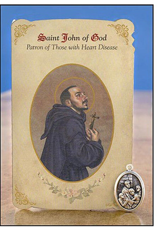 Saint John of God (Patron Saint for Heart Disease) Prayer Card  + Medal, New - Bob and Penny Lord