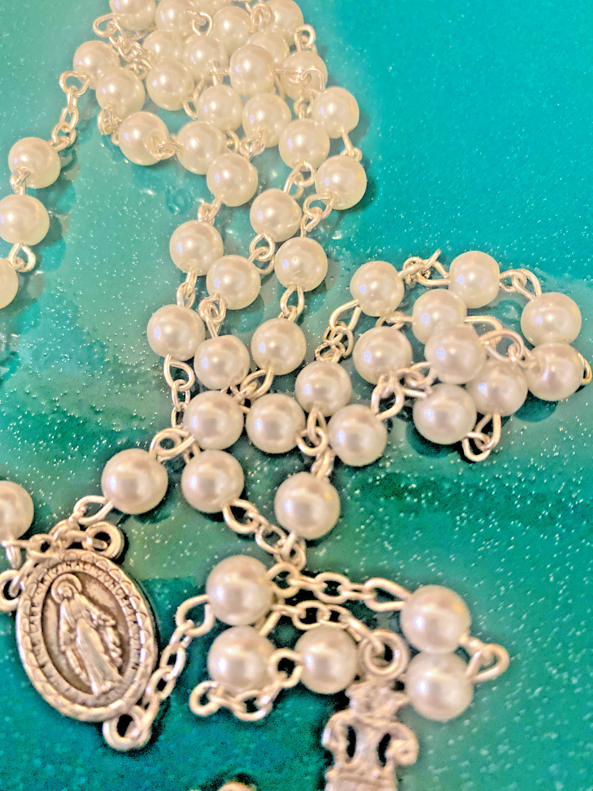 White Faux Pearl Rosary, New # AB-093 - Bob and Penny Lord