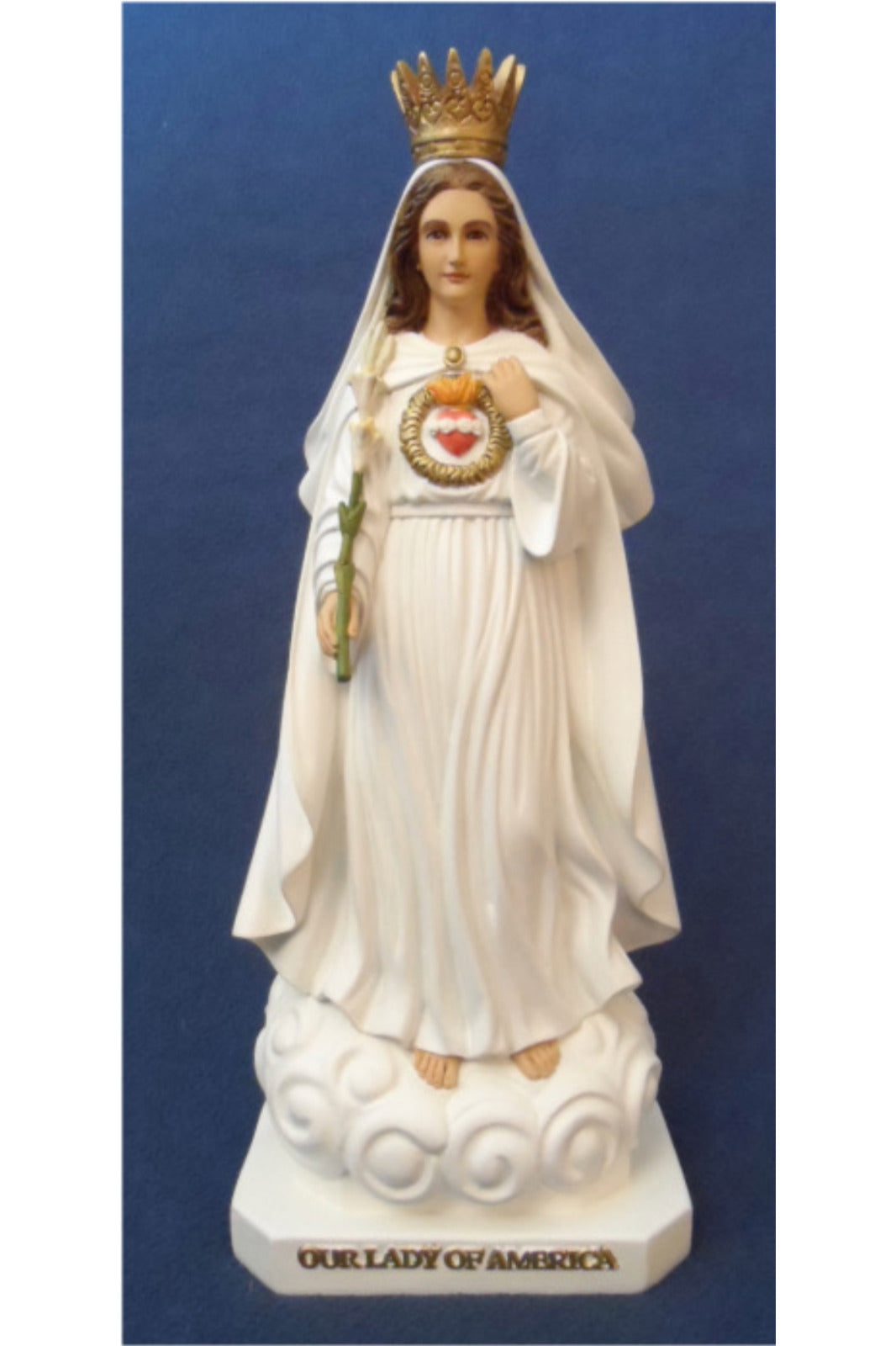 14 inch Our Lady of America Statue hand made in Colombia - Bob and Penny Lord