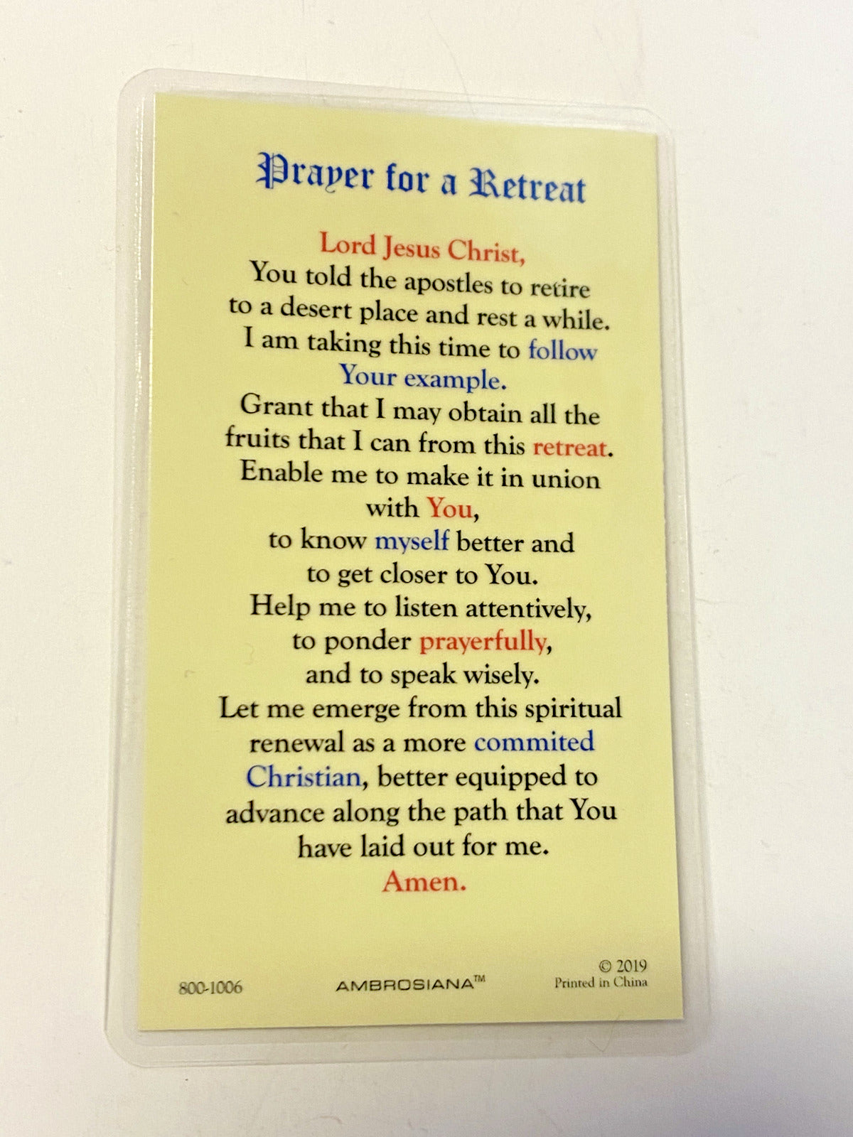 Jesus Christ/"The Power of Prayer " Laminated Prayer Card, New - Bob and Penny Lord