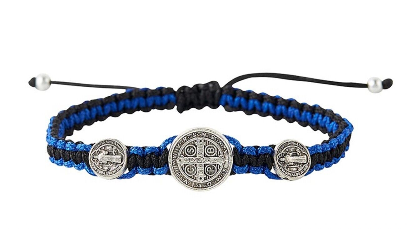 Saint Benedict Blue & Black Macrame Bracelet, New #AB-83 - Bob and Penny Lord