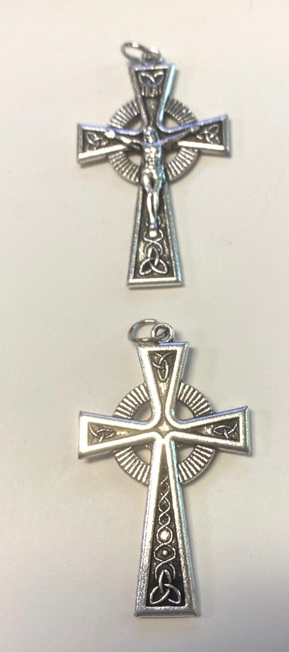 Celtic  Crucifix Pendant 2" Silver Plated,  New #13 - Bob and Penny Lord