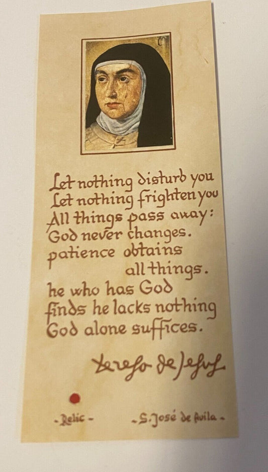 Saint Teresa of Avila Prayer Card/ 3rd Class Relic ( Image 3), New from Spain - Bob and Penny Lord