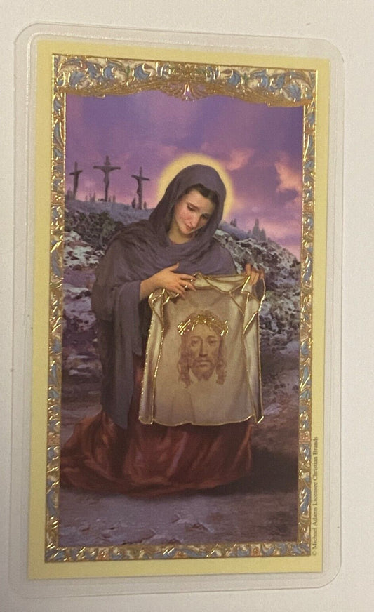 Saint Veronica "Prayer to the Holy Face of Jesus", Laminated Prayer Card, New