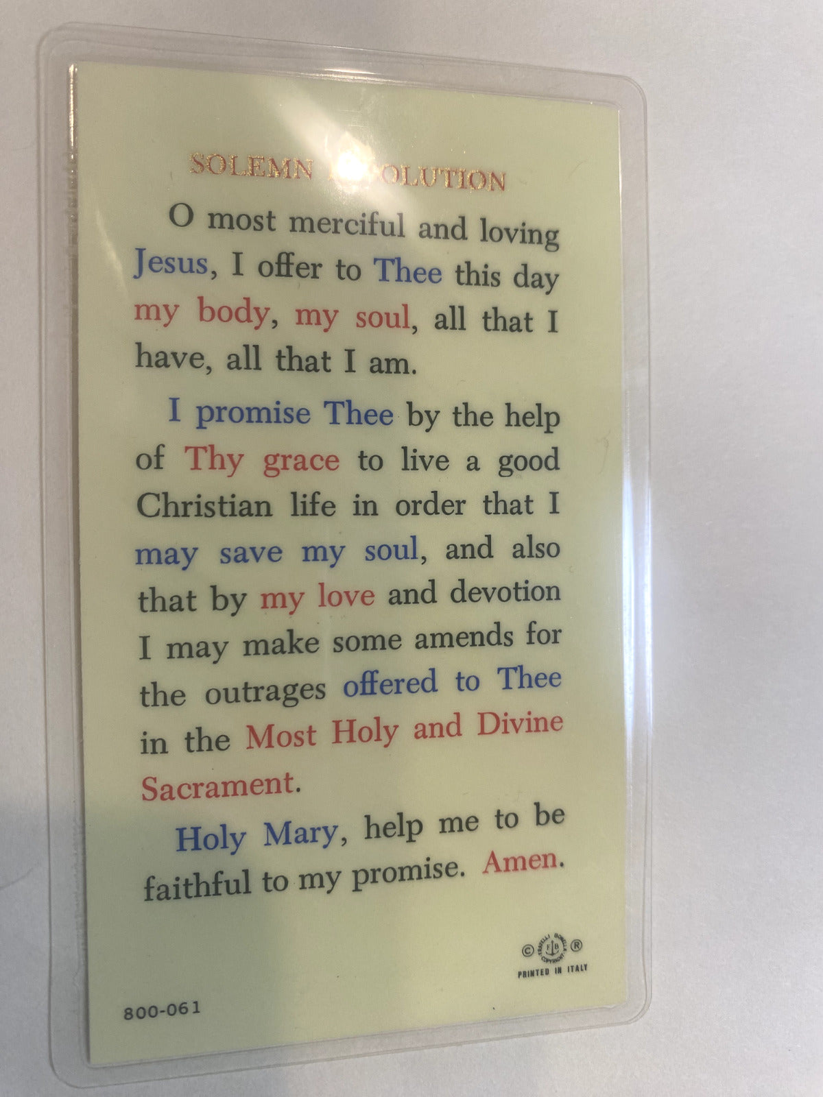 Sacred HeartLaminated/sloem Resoution Prayer Card, New