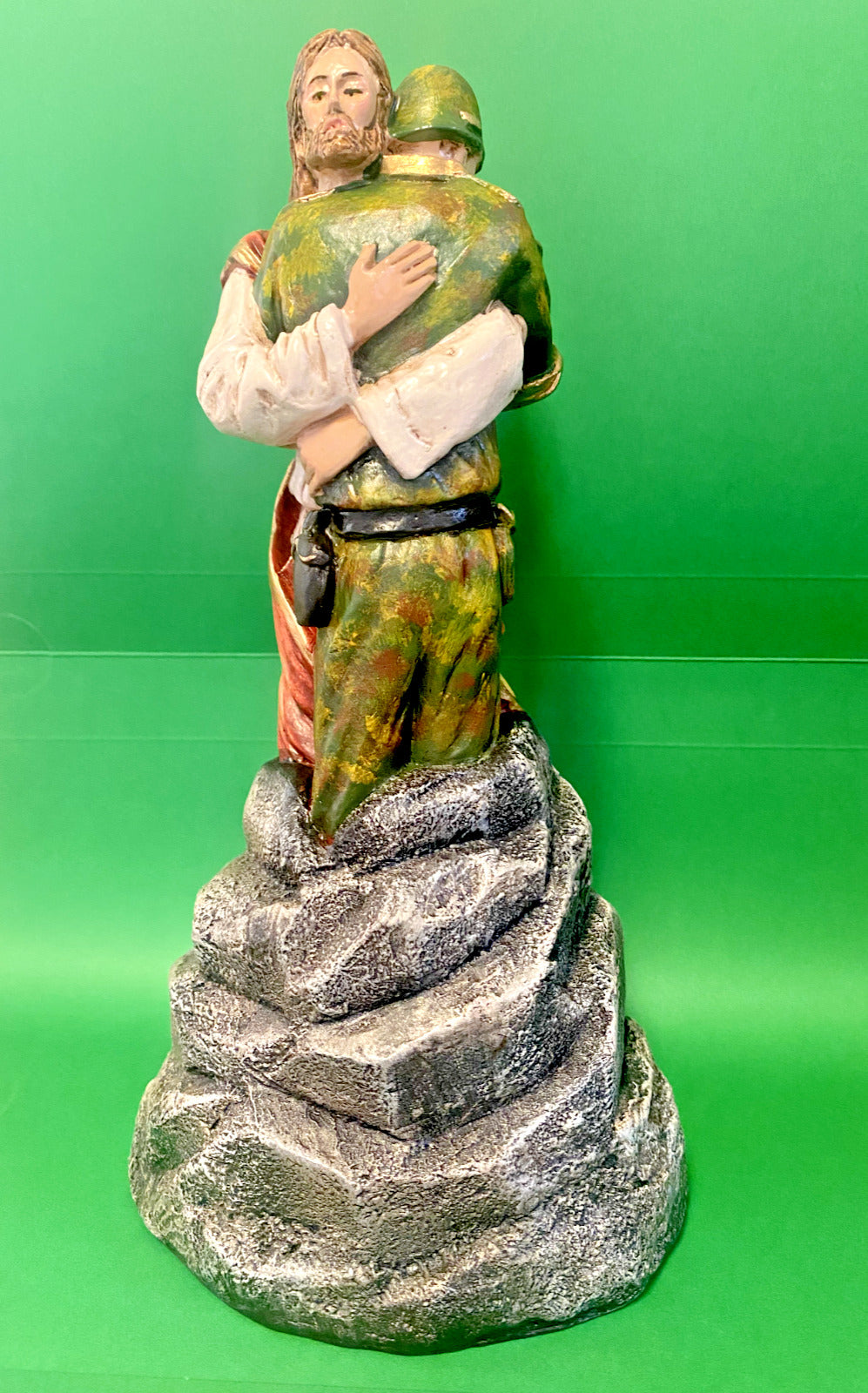 Jesus Hugging a Soldier, Hand Painted 9.25" Statue, New from Colombia #L022 - Bob and Penny Lord