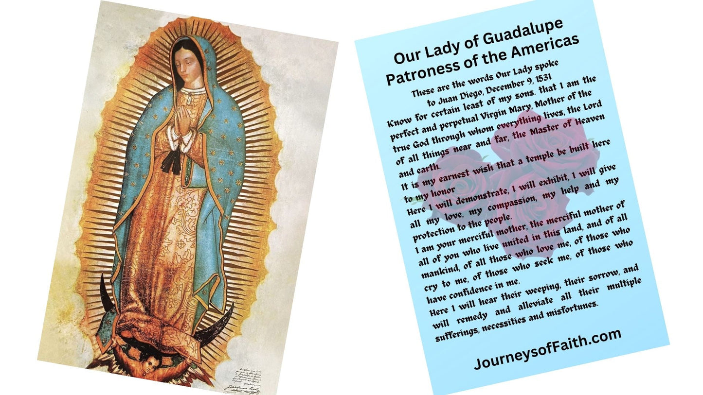 Our Lady of Guadalupe words to Juan Diego Prayer Cards Laminated