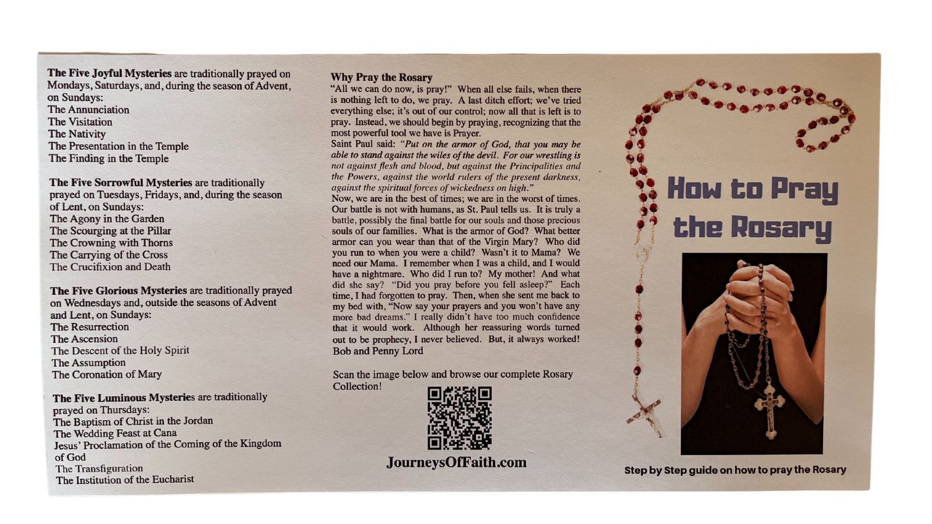 How to Pray the Rosary Prayer Cards Laminated - Bob and Penny Lord