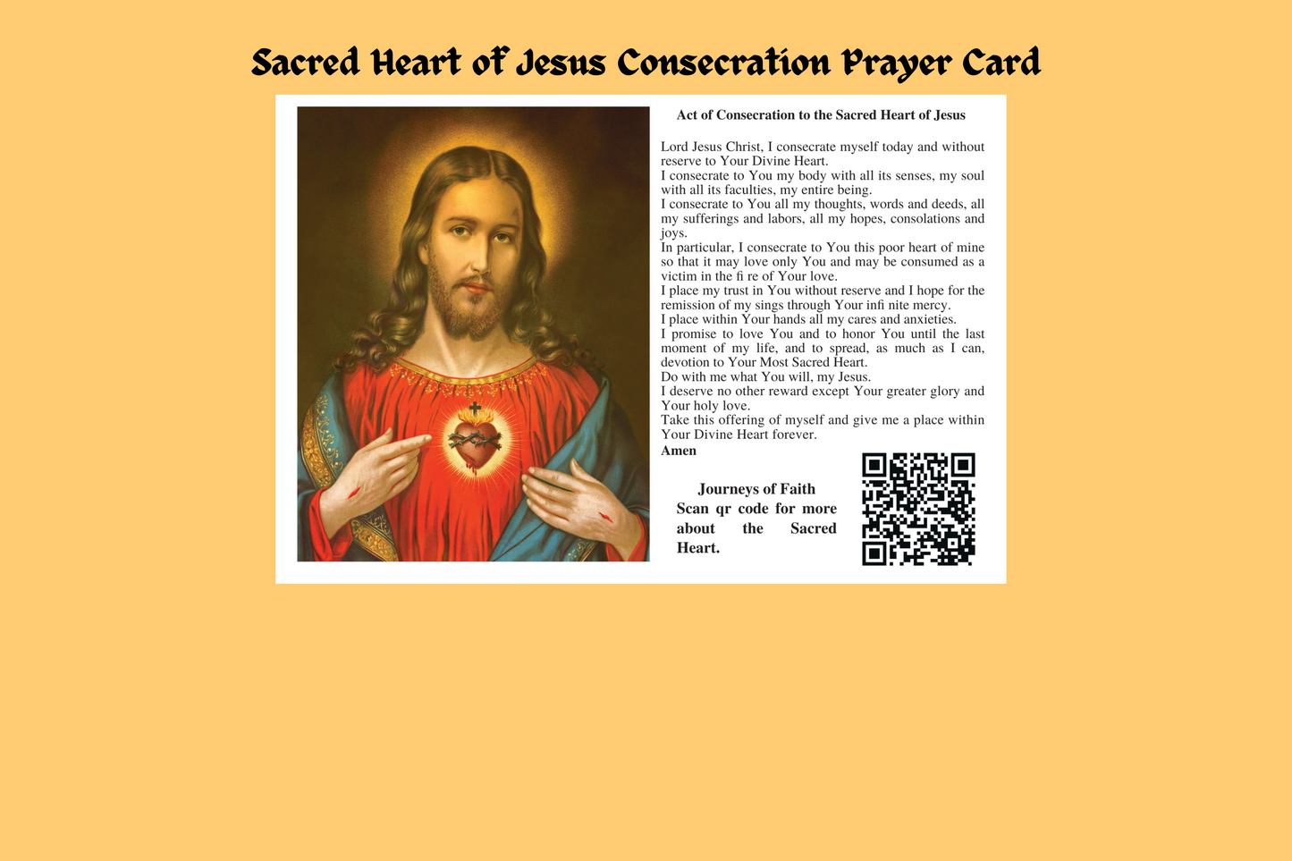 Sacred Heart of Jesus Consecration Prayer Cards Laminated