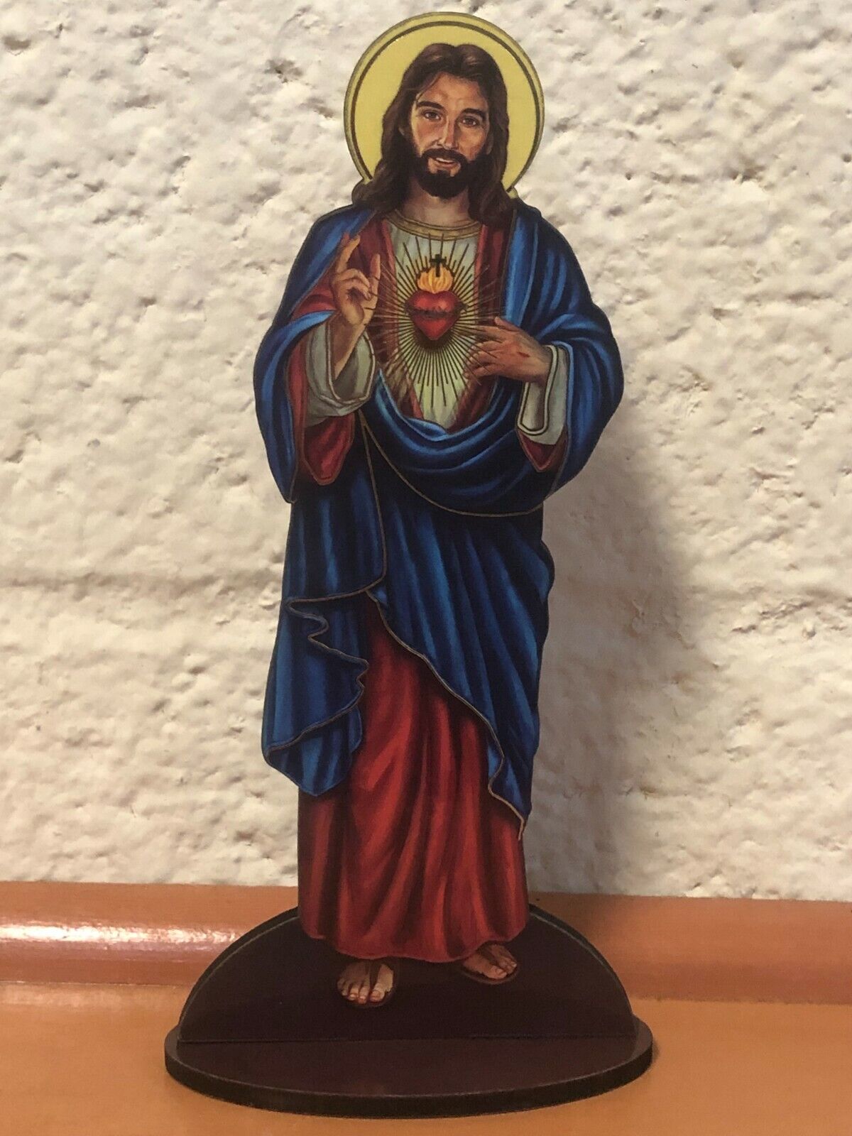 Sacred Heart of Jesus  6" Laser Image on Thin Wood Statue, New - Bob and Penny Lord
