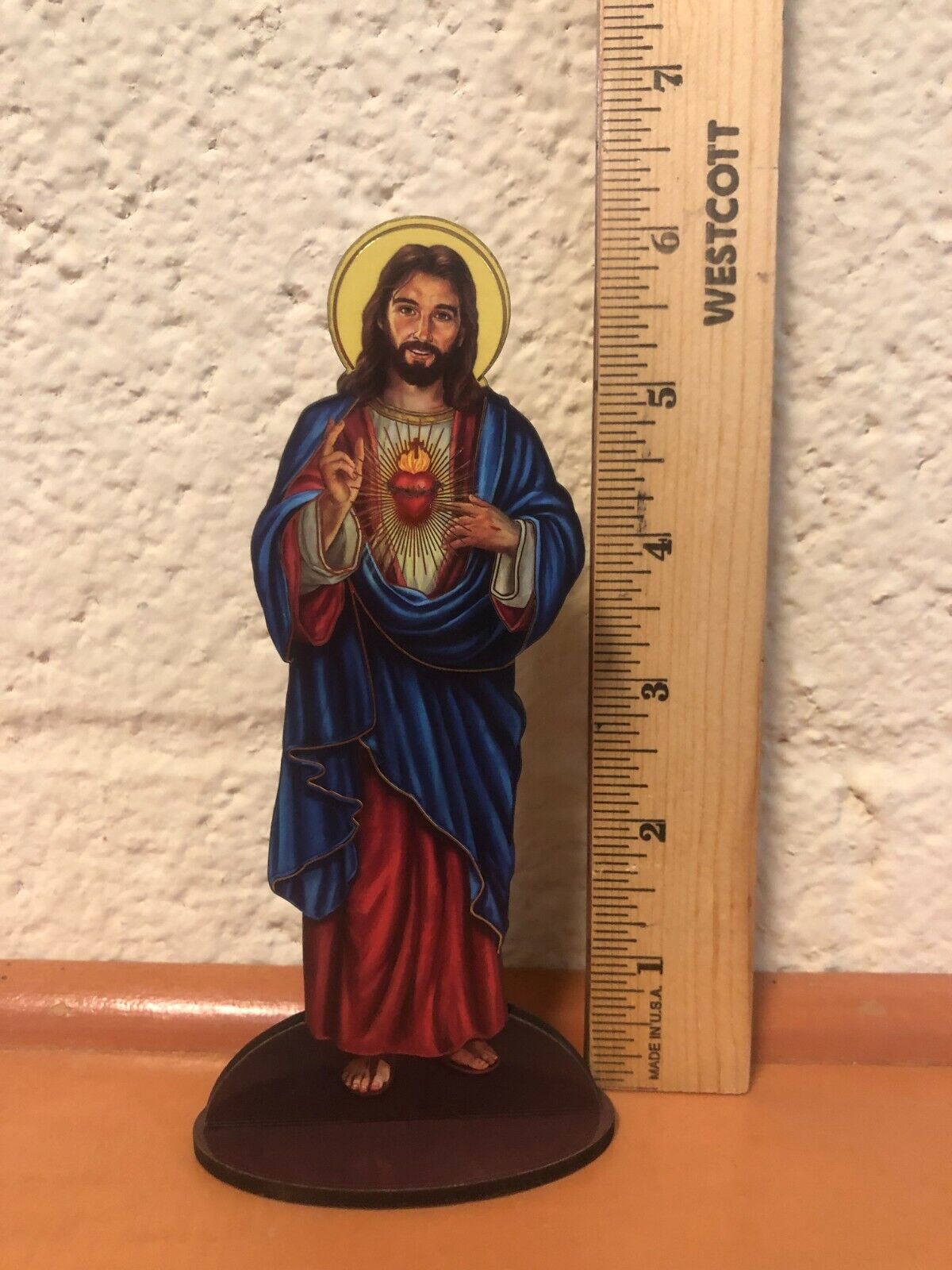 Sacred Heart of Jesus  6" Laser Image on Thin Wood Statue, New - Bob and Penny Lord