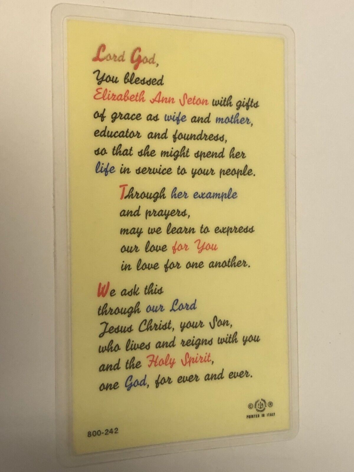 Saint Elizabeth Ann Seton Laminated Prayer Card, New - Bob and Penny Lord