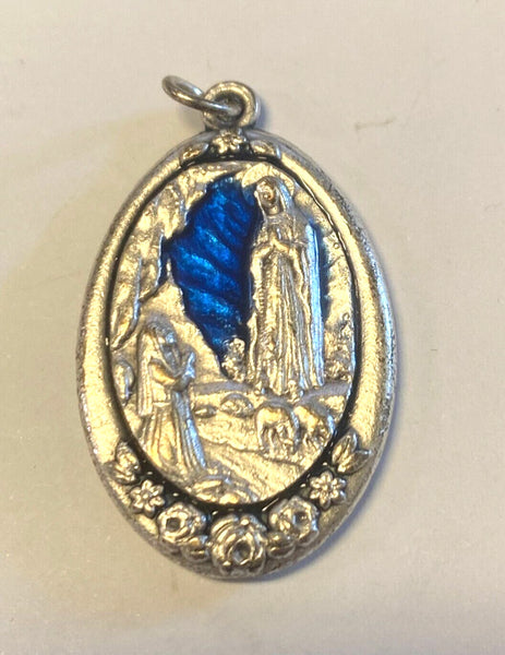 Our Lady of Lourdes/St Bernadette Oval 2 sided medal, new from France