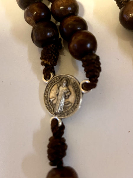 Saint Maximilian Kolbe Wood Rosary Box with Rosary, New from Colombia