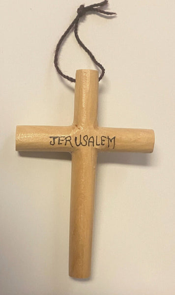 Round Olive Wood Cross 4.7/8" New from Jerusalem